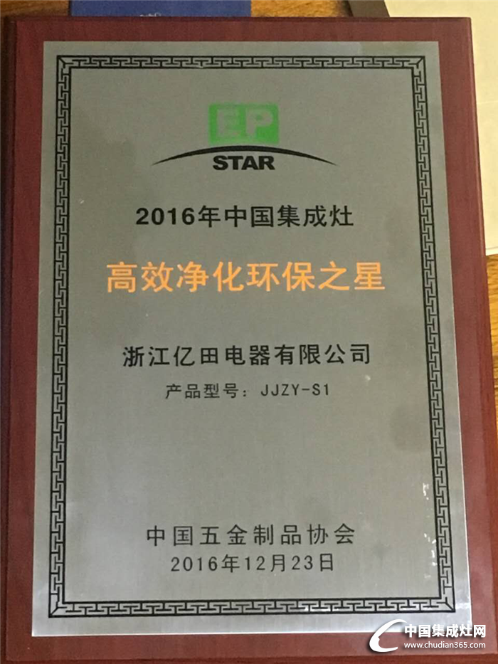 2016“高效净化环保之星”，亿田林志颖款S1荣获奖项！