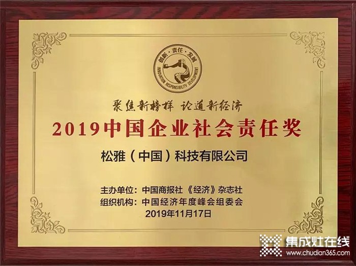 松雅荣获2019中国企业社会责任奖，以示社会各界对品牌的高度认可与嘉奖