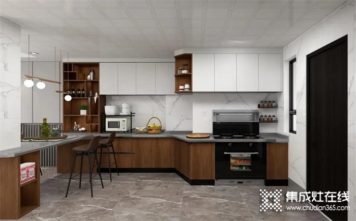 17㎡森歌开放式厨房，一台A8ZK蒸烤一体集成灶搭配不锈钢橱柜，完美融入新中式设计！